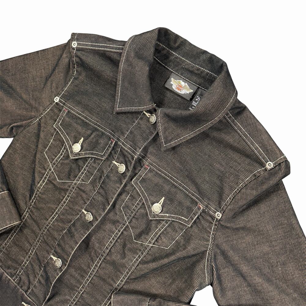 Harley-Davidson Women’s Medium Copper & Black Pinstripe Denim Jacket Embroidered